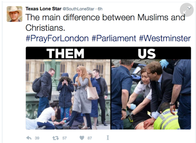 რუსული ბოტის გავრცელებული ფოტო, თითქოს მუსლიმმა ქალმა ტერორიზმის მსხვერპლს გულგრილად ჩაუარა "