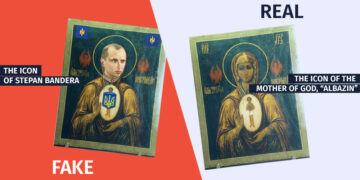 qhalbi realuri bandera eng Photomanipulation, as if an Icon of Bandera was Written for the Kyiv Pechersk Lavra