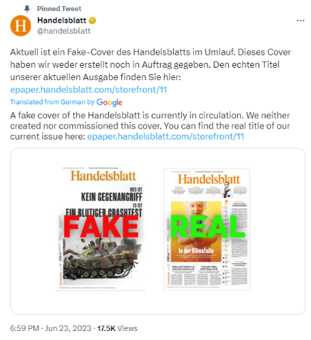 Screenshot 9 9 ფეისბუკზე Handelsblatt-ისა და Humor Times-ის გაყალბებული გარეკანები ვრცელდება